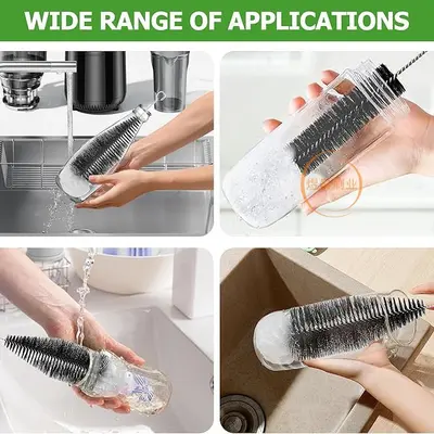 Soda Bottle Brush, Non-Scratch Glass Cleaning Brush with Wooden Handle
