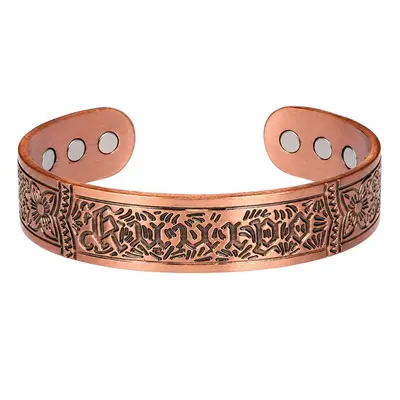 Vintage red copper magnetic therapy bracelet, open adjustable design
