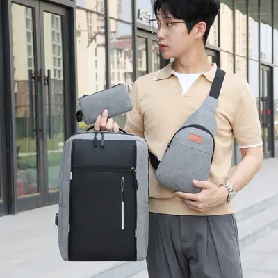 3-Piece Backpack Set with USB Charging, 16 Inch Laptop Compartment, Oxford Fabric - 4