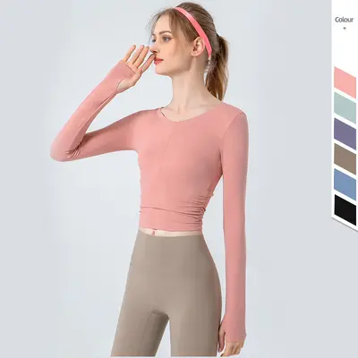 Kadın Uzun Kollu Yoga Üstü, V Yaka, Hızlı Kuruyan, Nefes Alabilir - 5