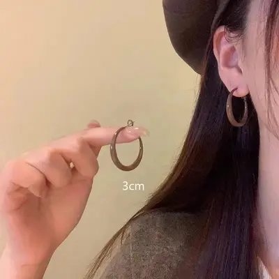 Retro Hong Kong style Ankora red earrings autumn and winter flat ring earrings women's high-end earrings feminine earrings earrings - 9