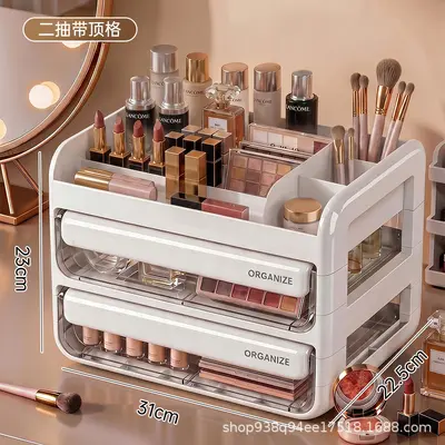 简约化妆品收纳盒抽屉式梳妆台桌面收纳柜大容量口红护肤品高瓶 - 7