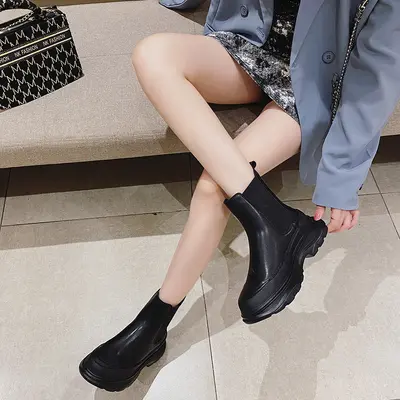 Women's Mid-Calf Smoke Tube Boots, Thick Sole, Sizes 32-34 and 41-44