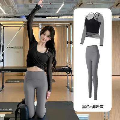 收腰显瘦普拉提健身服轻熟套装女长袖上衣简约风高级感专业瑜伽服 - 11