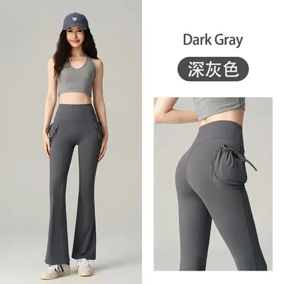 Damen-Yoga-Schlaghose, hohe Taille, elastisch, Pfirsich-Po-Lift - 12
