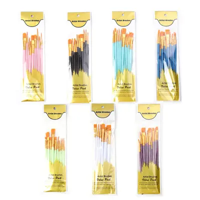 Grenzüberschreitende Amazon 10er Kunststoff-Langgriff Kinder-Kunsthandwerk DIY Ölfarben Nylon Gouache Acryl Set Pinsel