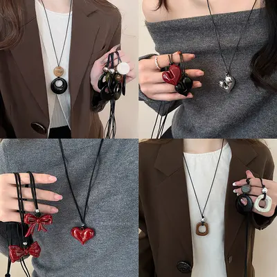 Maillard retro kolye kadın Kore yeni niş kazak zinciri moda sonbahar ve kış çok yönlü üst düzey kolye toptan