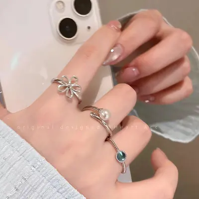 S925 sterling silver double heart open ring