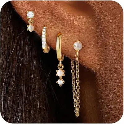 Copper Earring Set with Real Gold Plating and Zircon Stones - 12