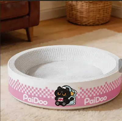 Runde Katzenkratzpappe, extra groß, staubt nicht ab, mit Katzenbett und Spielzeug - 7
