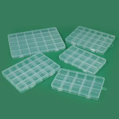 Grenzüberschreitende transparente PP-Kartenschachteln mit festem Rastergitter, 10er-, 15er-, 24er-, 28er-Fach, kleine Produkte, Ohrring-, Messingperlen-Verpackungsbox
