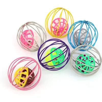 Cage Ball with Bell Cat Toy Sound Ball and Teaser Wand Set - 3