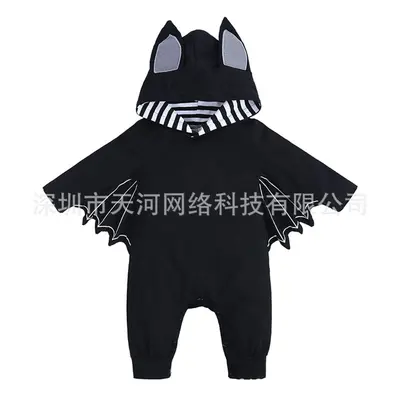 Newborn Halloween Bat Romper with Hooded Skeleton Costume - 9