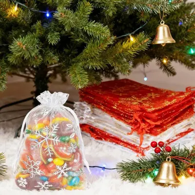 Christmas Snowflake Drawstring Organza Candy Bags