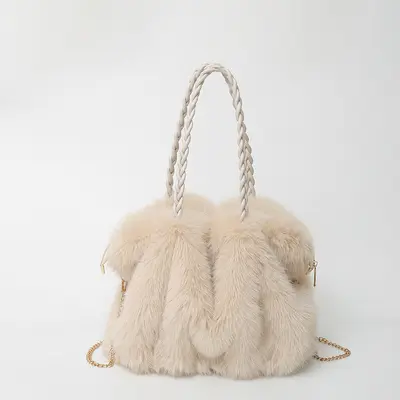 Women's Plush Bag, Faux Fox Fur Look Shoulder Crossbody Bag, Large Capacity Tote - 7