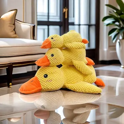 Plush Dog Toy with Squeaker, Yellow Duck Pig Design, Chew-Resistant - 1