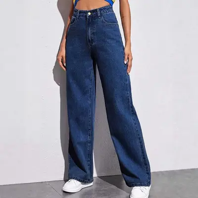 Kadın yaz modası geniş paça kot pantolon, sokak tarzı, uzun - 8