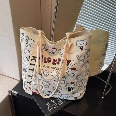 Large Capacity Cute Cartoon Canvas Tote Bag for Women - 7