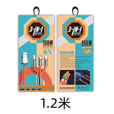 3'ü 1 arada 120W Geek hızlı şarj kablosu 6A, çinko alaşım, Apple/Android uyumlu - 9