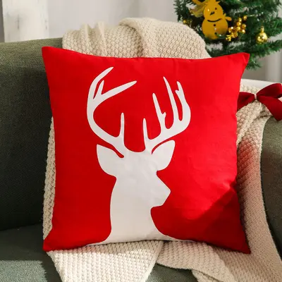 Carefully selected reindeer Christmas tree gold printed pillow cover, popular across borders, featuring autumn and winter snowflake embroidery style holiday decorative pillow cover. - 12