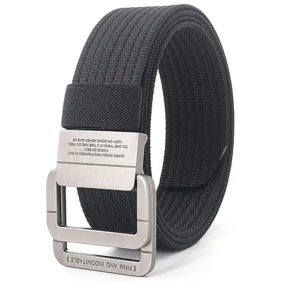 Alloy double ring buckle men's belt Korean style woven nylon tactical sports outdoor pants belt canvas wholesale men's style - 10