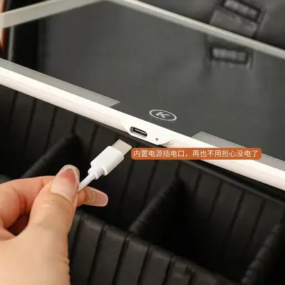 LED aynalı makyaj kutusu, taşınabilir büyük kapasiteli - 4