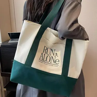 Women's Canvas Bag, Large Capacity Single Shoulder, Simple Korean-Style Design - 2