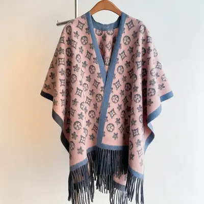 Women's Long Cashmere-Look Side Slit Cape Shawl, Warm - 8
