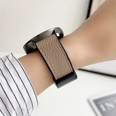 Huawei Watch 5, Samsung, Xiaomi S4, Lichi desenli, GT6 silikon kaplama, manyetik tokalı Fit deri saat kayışı için uyumlu