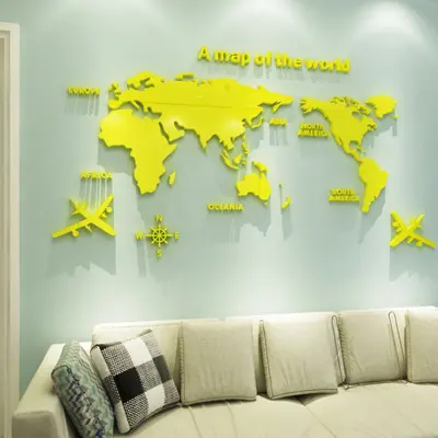 Acrylic 3D Wall Sticker, Living Room TV Background World Map M70 - 9