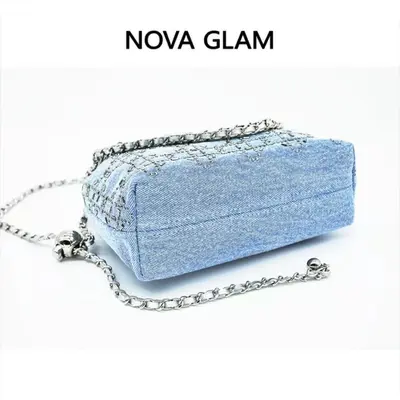 Women's Genuine Leather Denim Blue Chain Shoulder Bag - 3