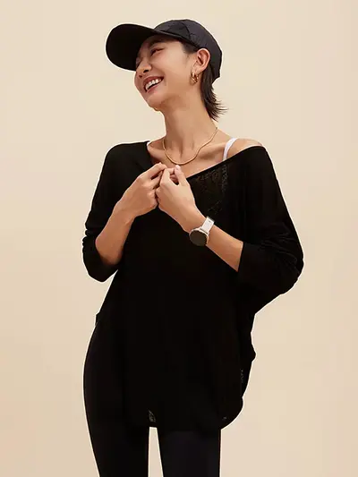 防晒罩衫女秋季新款慵懒风健身瑜伽服套装宽松显瘦长袖运动上衣t