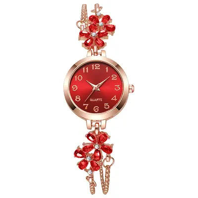 Floral rhinestone women's watch pull-string bracelet - 6