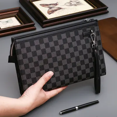 Men's Handbag, Large Capacity Everyday Business Bag with Plaid Pattern - 4