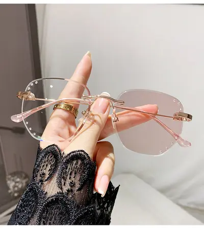 Frameless Photochromic Blue Light Blocking Glasses for Women, Diamond-Cut Edge - 7