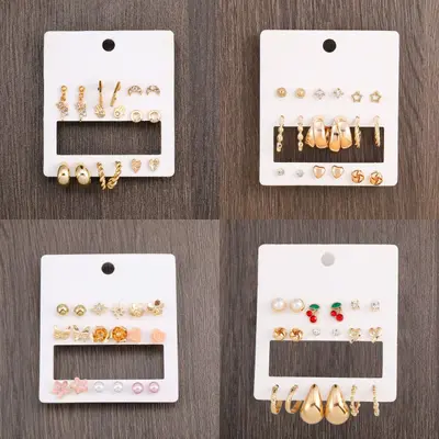 Multi-Pair Earring and Stud Set, Alloy Card-Mounted Earrings