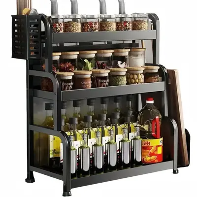 2026 New Kitchen Seasoning Rack Multi-function Countertop Oil Salt Condiment Bottle Jar Knife Block Chopsticks Storage Box