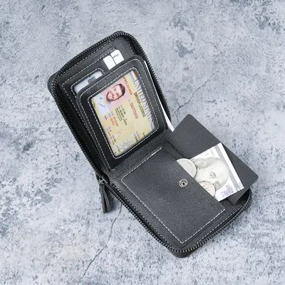 Men's Short Zipper Wallet in PU Leather with Multi-Card Slots and Coin Pocket - 4