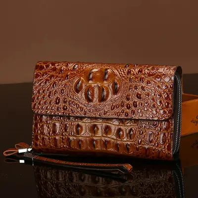 Men's Clutch Bag with Crocodile Pattern, Large Capacity, Multi-Compartment - 8