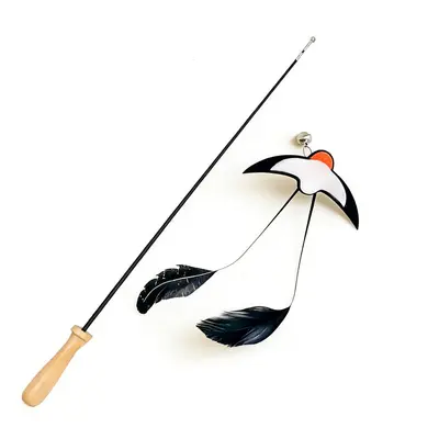 Cat Teaser Wand with Replacement Feather Head, Long Pole, Simulated Swallow - 12