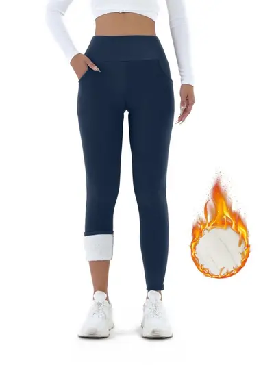 Kadın Polar Astarlı Cepli Kış Taytı Elastik Spor Yoga Pantolonu - 9