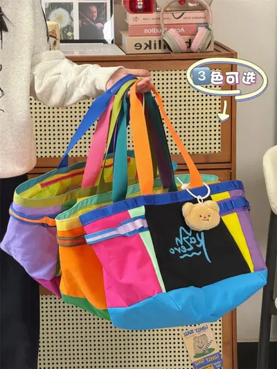 Cross-border New Girl School Single Shoulder Bag Large Capacity Cartoon Cute Tote Bag Dopamine Color Block Handbag - 6