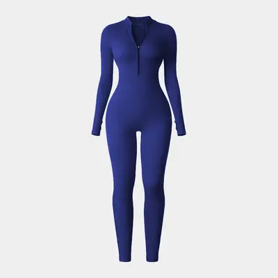 Women's Zip Long Sleeve Yoga Jumpsuit with Thumb Holes, Butt-Lifting Sports Bodysuit - 11