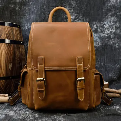Crazy Horse Leather Vintage Backpack, Genuine Leather, Unisex - 7