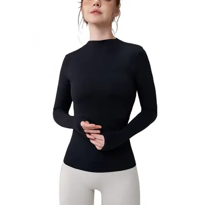 High Neck Long Sleeve Yoga Top, Slim Fit, Breathable, High Stretch - 6