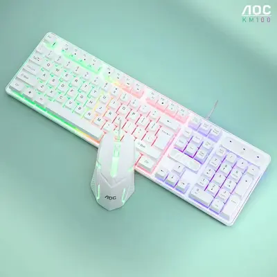 AOC KM100 Kablolu USB Işıklı Klavye ve Fare Seti