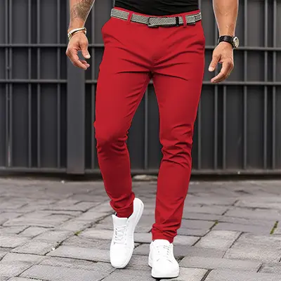 Herren Uni Slim-Fit Freizeithose mit Taschen und Reißverschluss