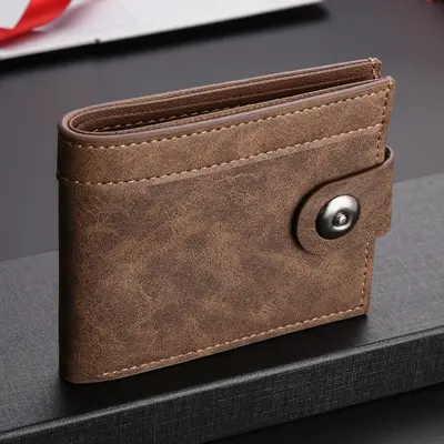 Men's Short Wallet with Button Closure and Multiple Card Slots - 5