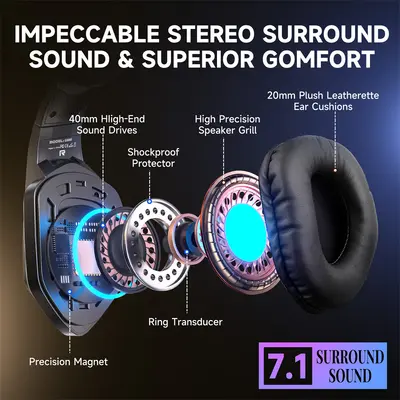 Yinzhuo G2000Pro oyun kulaklığı, ses konumlandırma Bluetooth kulaklık, e-spor oyunları için özel, gecikmesiz