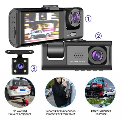 2-Inch 1080P Triple-Lens Dash Camera with WiFi and Night Vision